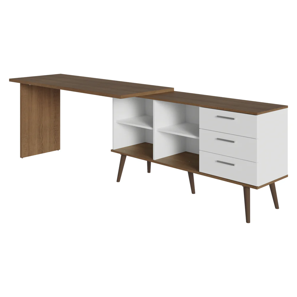 Escrivaninha Mesa de Escritório de Canto 3 Gavetas Branco/Rustic Lisboa Madesa - Image 10