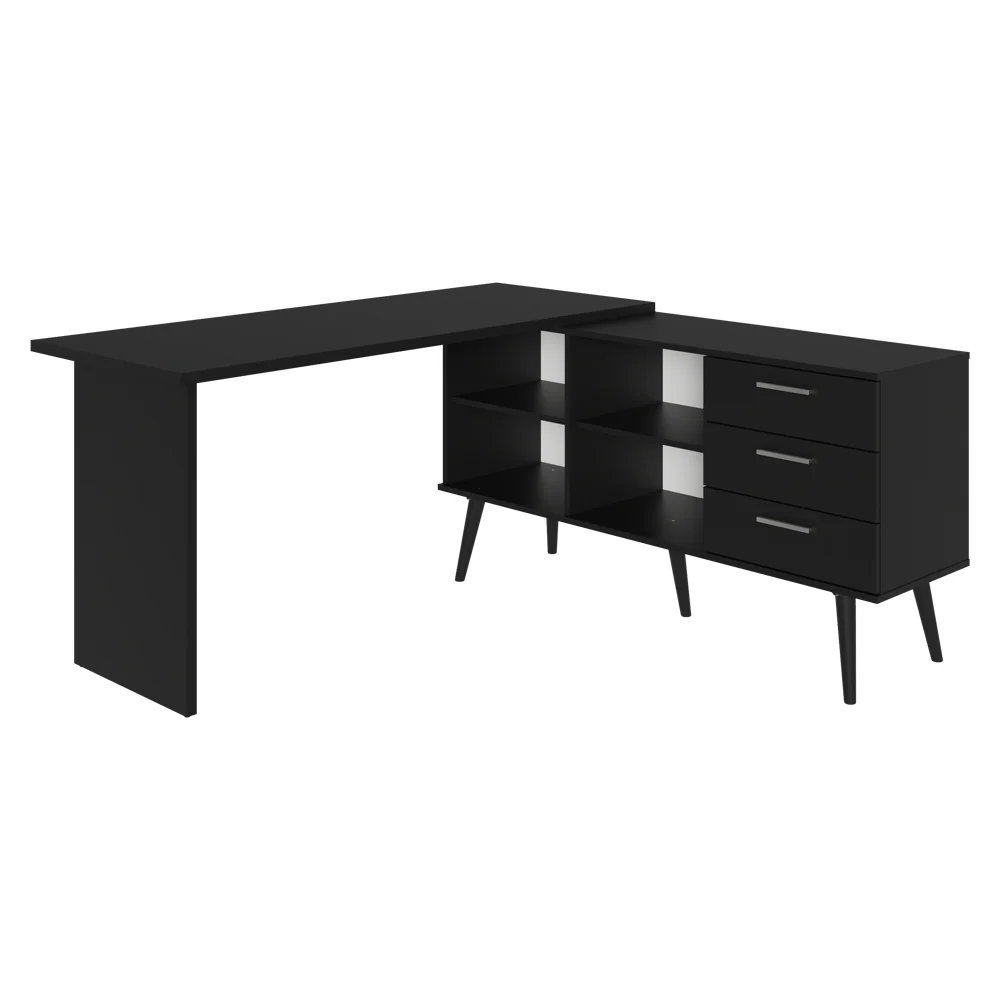 Escrivaninha Mesa de Escritório de Canto 3 Gavetas Preto Lisboa Madesa - Image 9