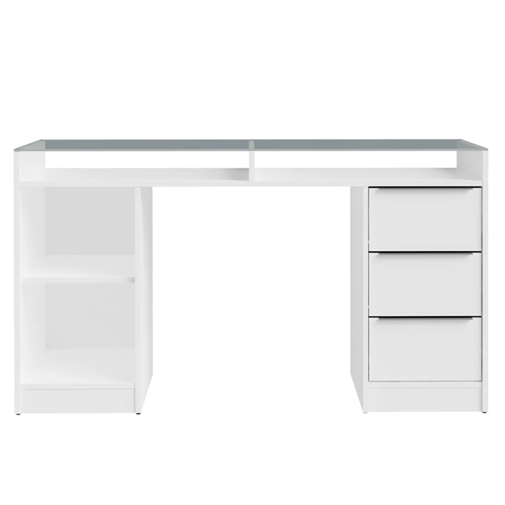 Escrivaninha Penteadeira 136cm 1 Porta 3 Gavetas Tampo de Vidro Branco Madesa - Image 9