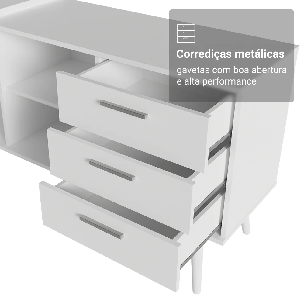 Escrivaninha Penteadeira de Canto 3 Gavetas Branco Madesa - Image 5