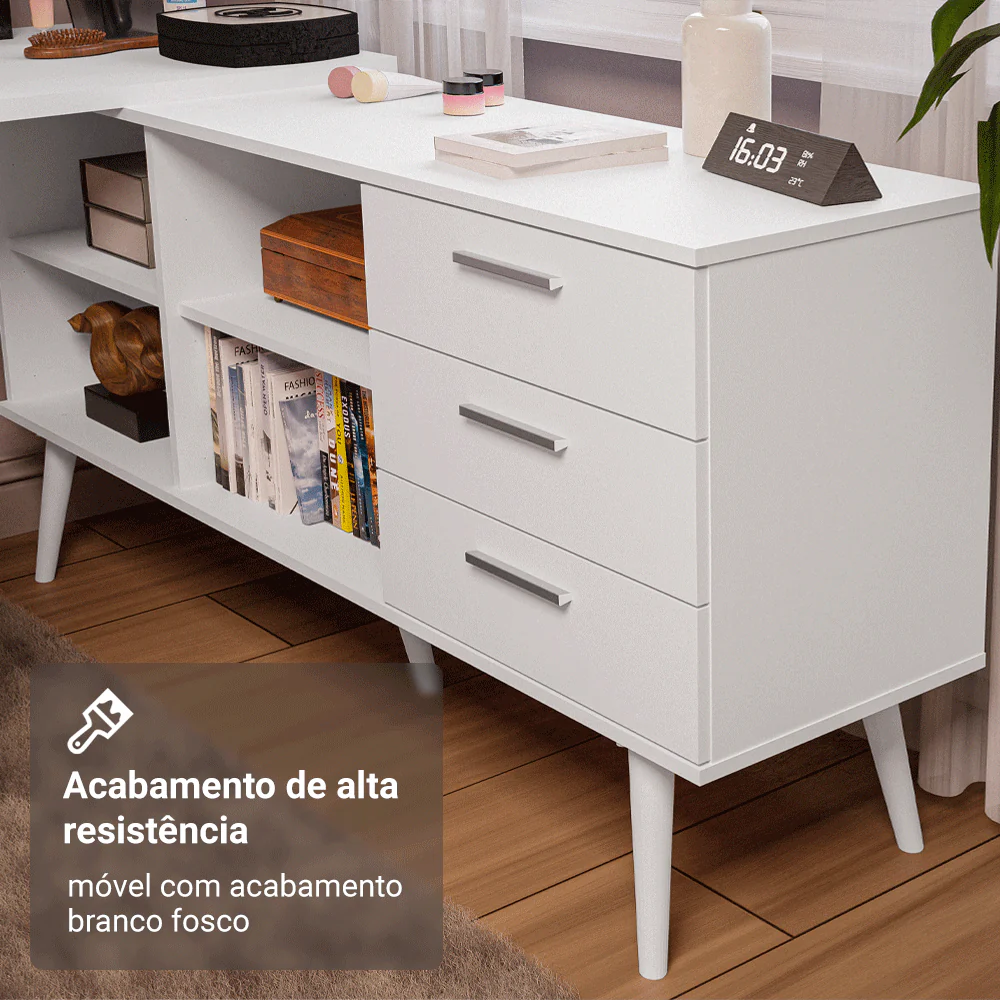 Escrivaninha Penteadeira de Canto 3 Gavetas Branco Madesa - Image 6