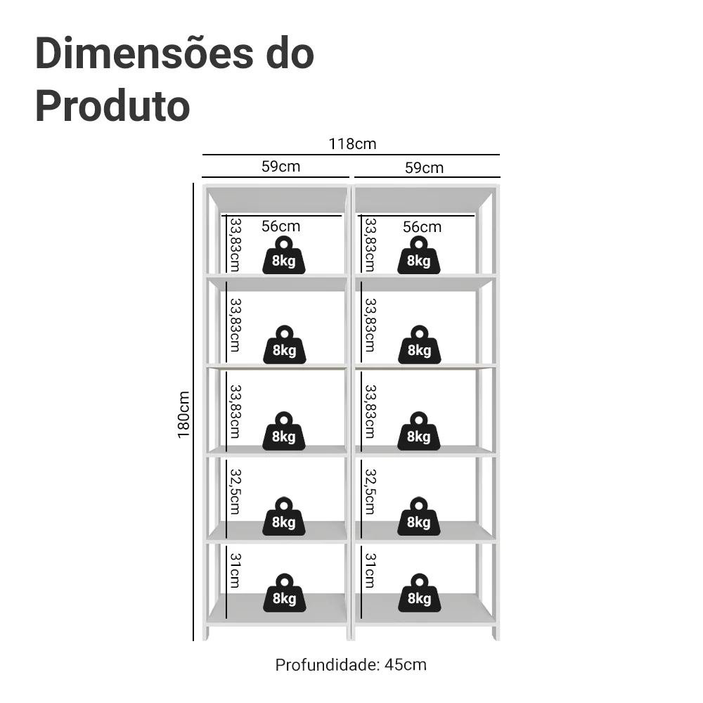 Estante Armário Multiuso para Escritório 118cm 10 Prateleiras Branco Madesa - Image 3