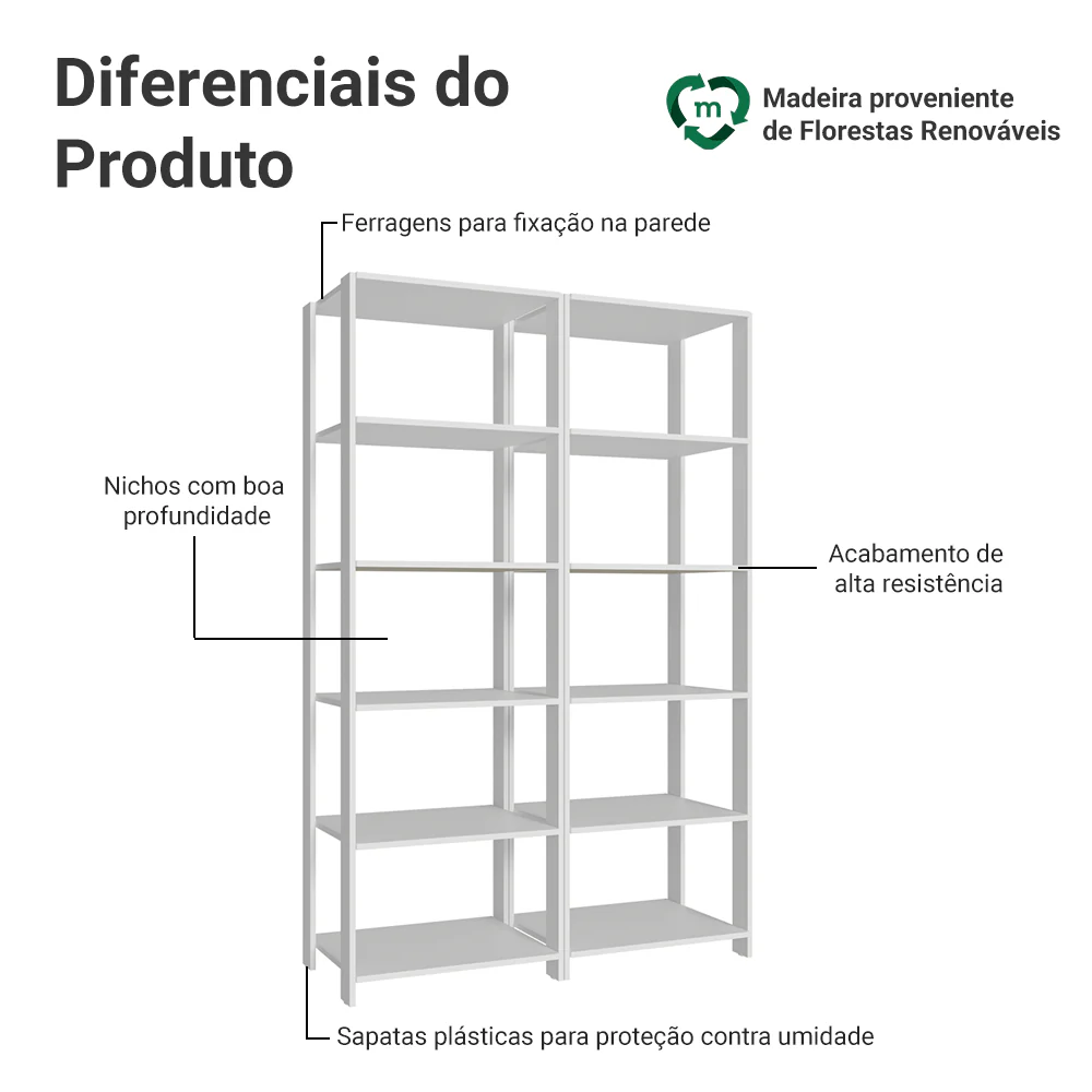 Estante Armário Multiuso para Escritório 118cm 10 Prateleiras Branco Madesa - Image 4