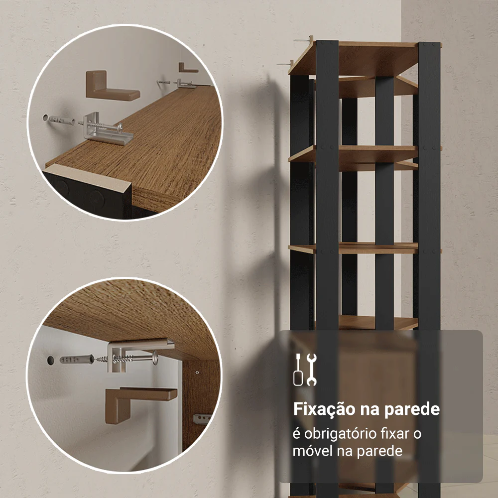 Estante Armário Multiuso para Escritório 118cm 10 Prateleiras Rustic/Preto Madesa - Image 5