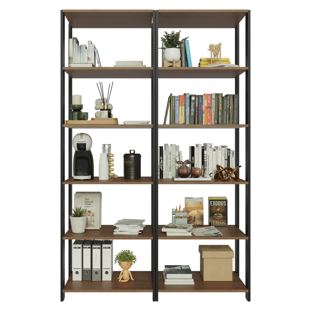 Estante Armário Multiuso para Escritório 118cm 10 Prateleiras Rustic/Preto Madesa - Image 6