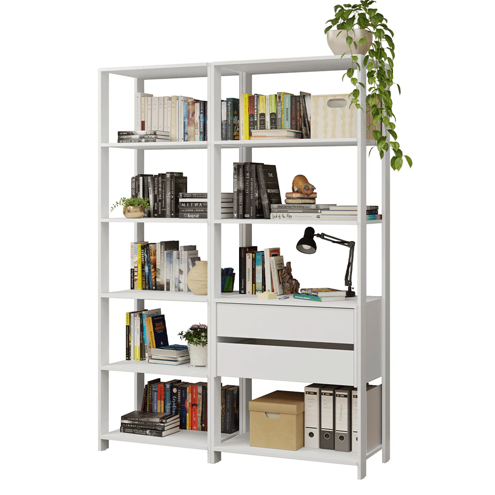 Estante Armário Multiuso para Escritório 129cm 9 Prateleiras 2 Gavetas Branco Madesa - Image 2