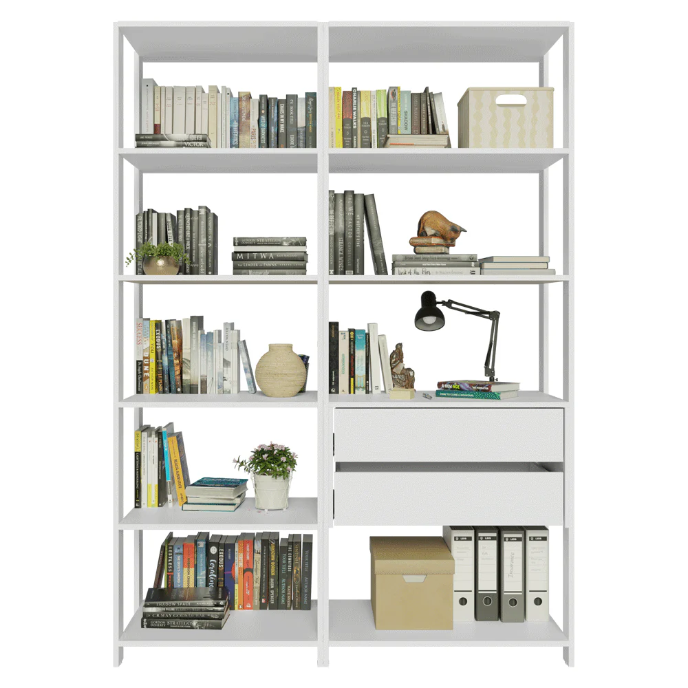 Estante Armário Multiuso para Escritório 129cm 9 Prateleiras 2 Gavetas Branco Madesa - Image 6