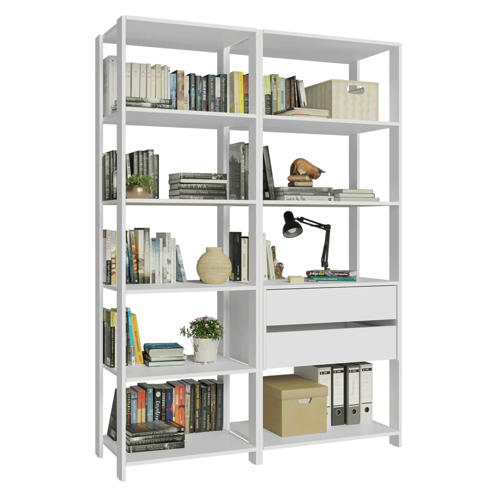 Estante Armário Multiuso para Escritório 129cm 9 Prateleiras 2 Gavetas Branco Madesa - Image 8