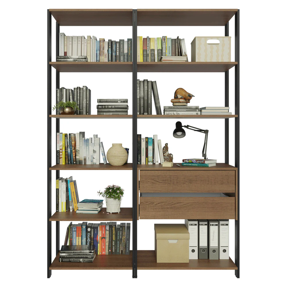 Estante Armário Multiuso para Escritório 129cm 9 Prateleiras 2 Gavetas Rustic/Preto Madesa - Image 6