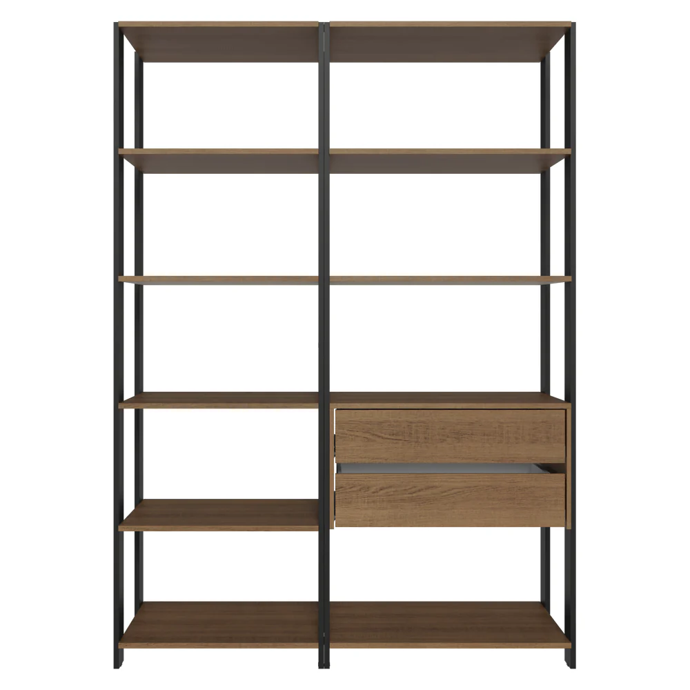 Estante Armário Multiuso para Escritório 129cm 9 Prateleiras 2 Gavetas Rustic/Preto Madesa - Image 7