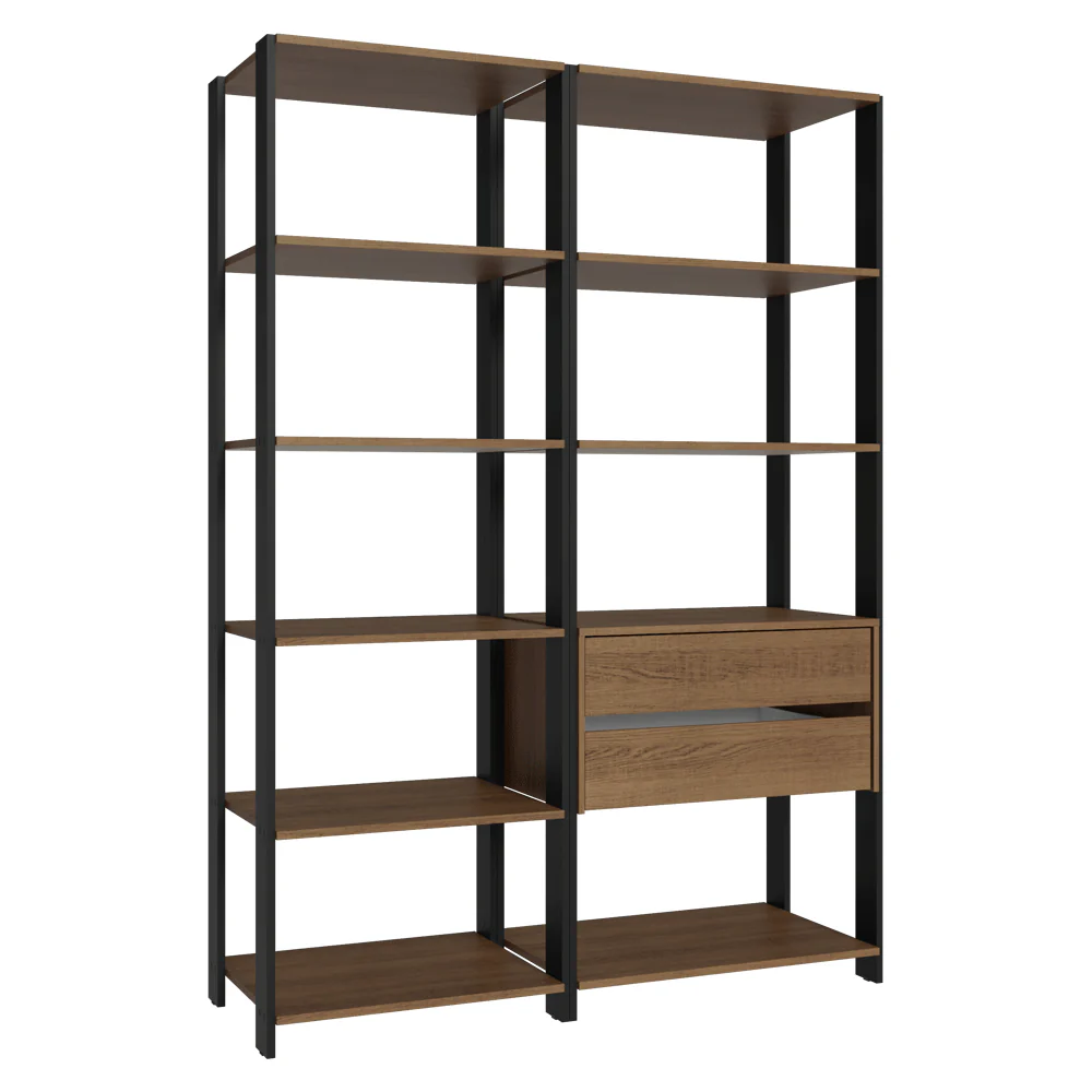Estante Armário Multiuso para Escritório 129cm 9 Prateleiras 2 Gavetas Rustic/Preto Madesa - Image 9