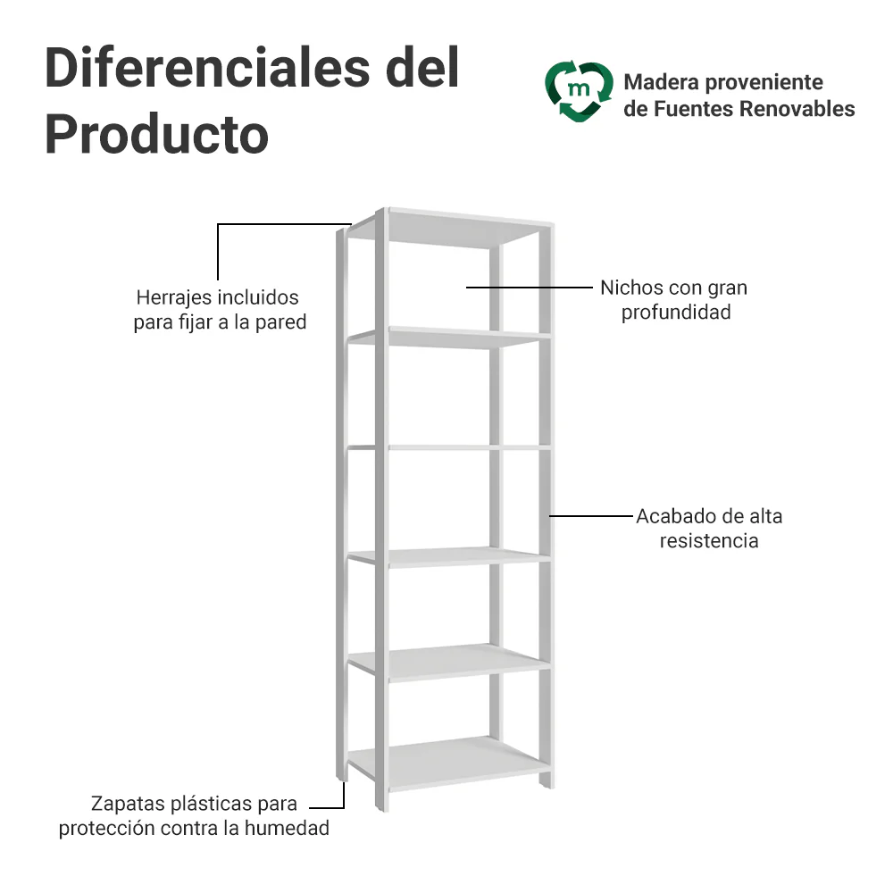 Estante Armário Multiuso para Escritório 59cm 5 Prateleiras Branco Madesa - Image 4