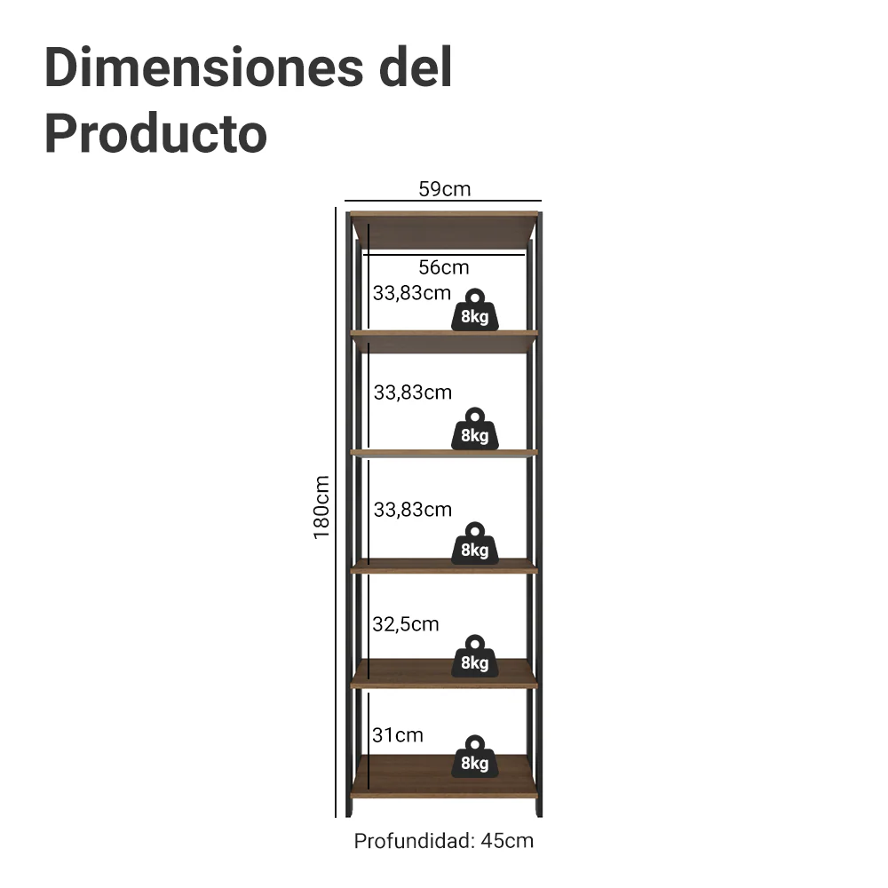Estante Armário Multiuso para Escritório 59cm 5 Prateleiras Rustic/Preto Madesa - Image 3