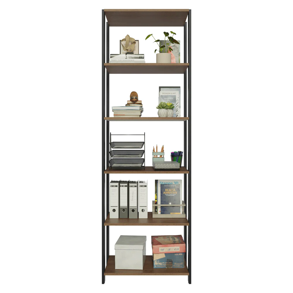 Estante Armário Multiuso para Escritório 59cm 5 Prateleiras Rustic/Preto Madesa - Image 6