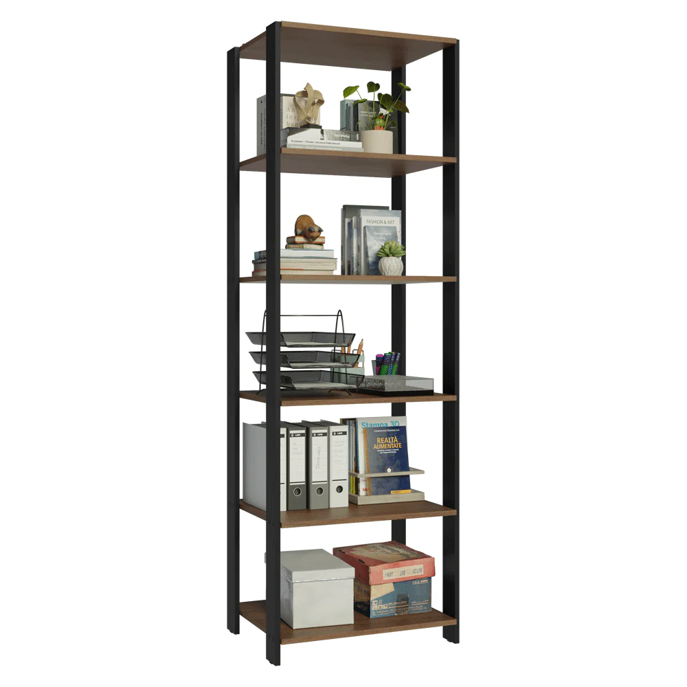 Estante Armário Multiuso para Escritório 59cm 5 Prateleiras Rustic/Preto Madesa - Image 8
