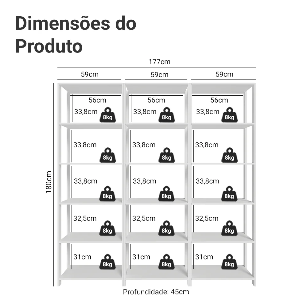 Estante Armário Multiuso para Livros 177cm Branco Madesa - Image 3
