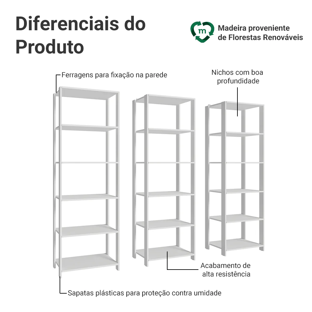 Estante Armário Multiuso para Livros 177cm Branco Madesa - Image 4