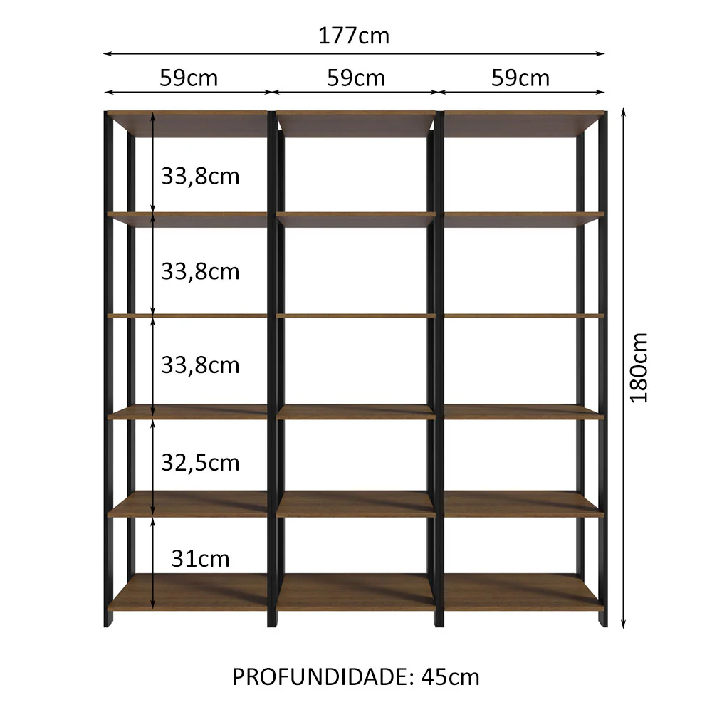 Estante Armário Multiuso para Livros 177cm Rustic/Preto Madesa - Image 3