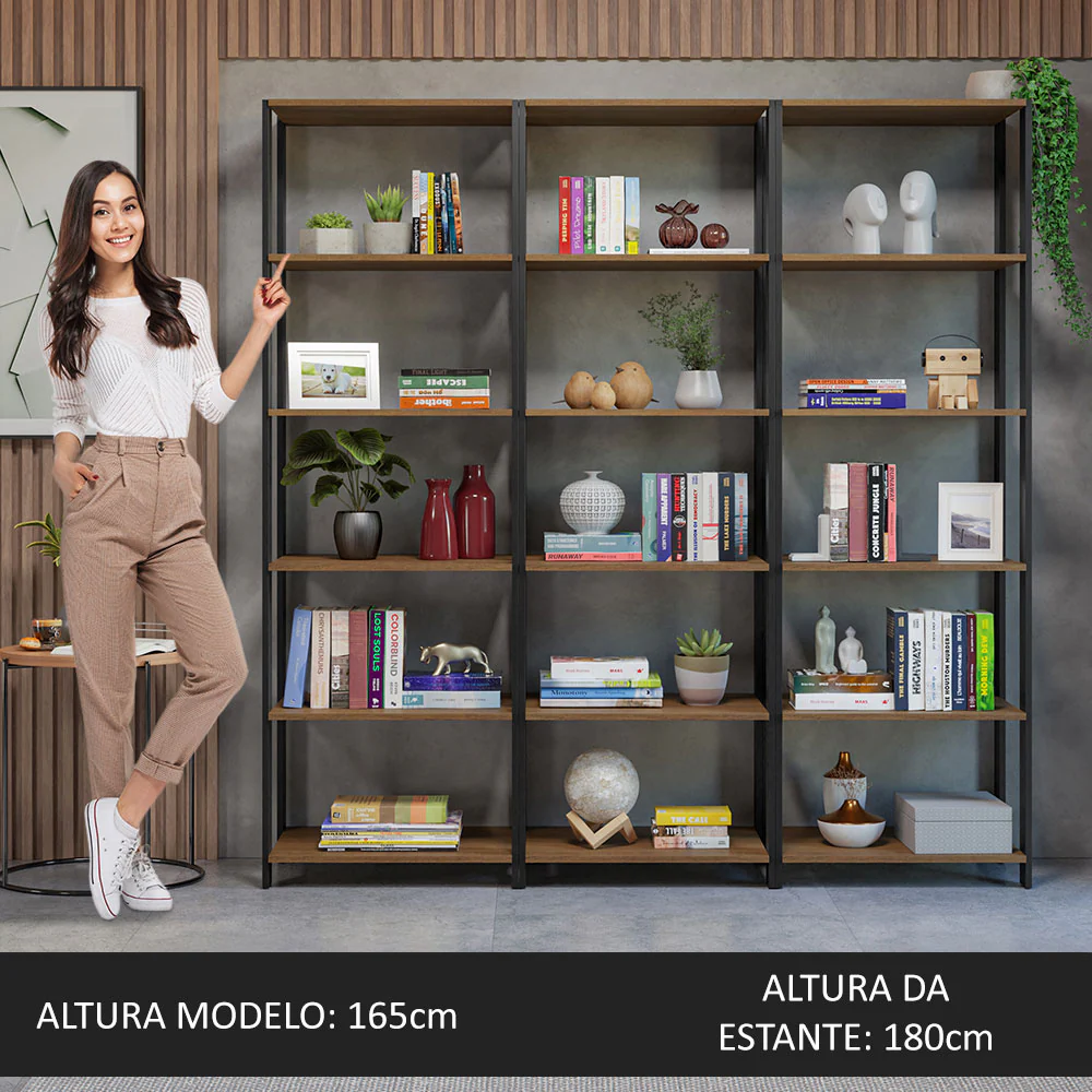 Estante Armário Multiuso para Livros 177cm Rustic/Preto Madesa - Image 5