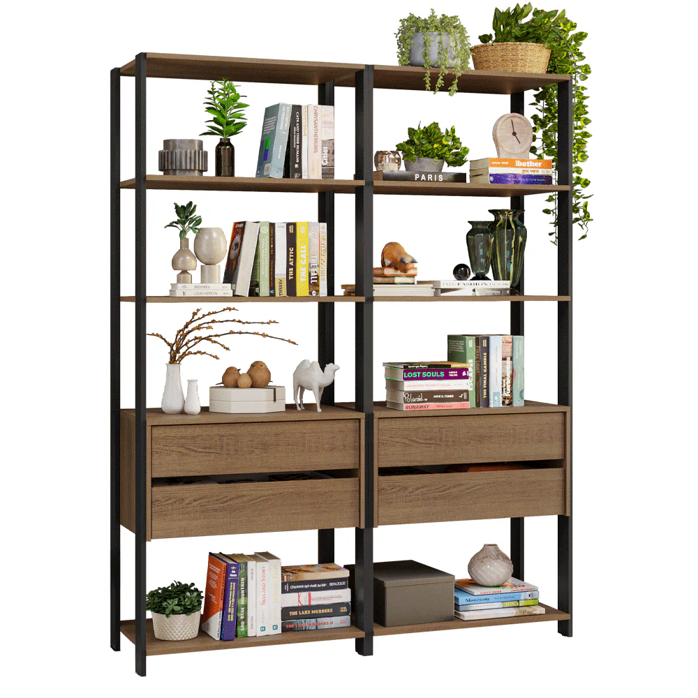 Estante Armário Multiuso para Livros 4 Gavetas 8 prateleiras 140cm Rustic/Preto Madesa - Image 2