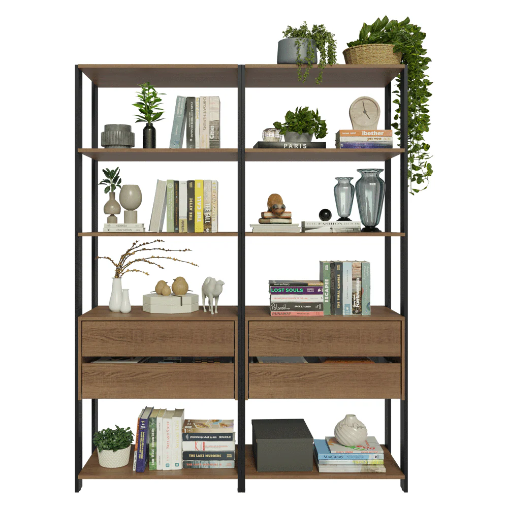 Estante Armário Multiuso para Livros 4 Gavetas 8 prateleiras 140cm Rustic/Preto Madesa - Image 5