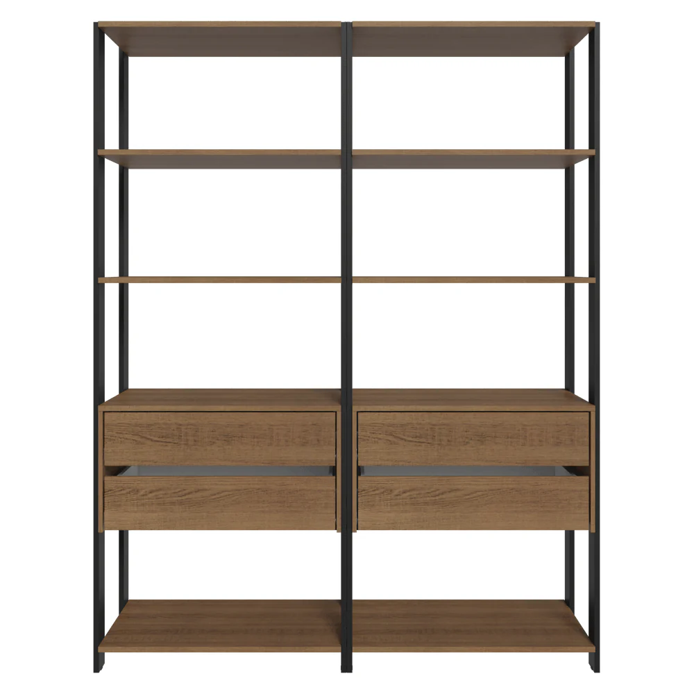 Estante Armário Multiuso para Livros 4 Gavetas 8 prateleiras 140cm Rustic/Preto Madesa - Image 6
