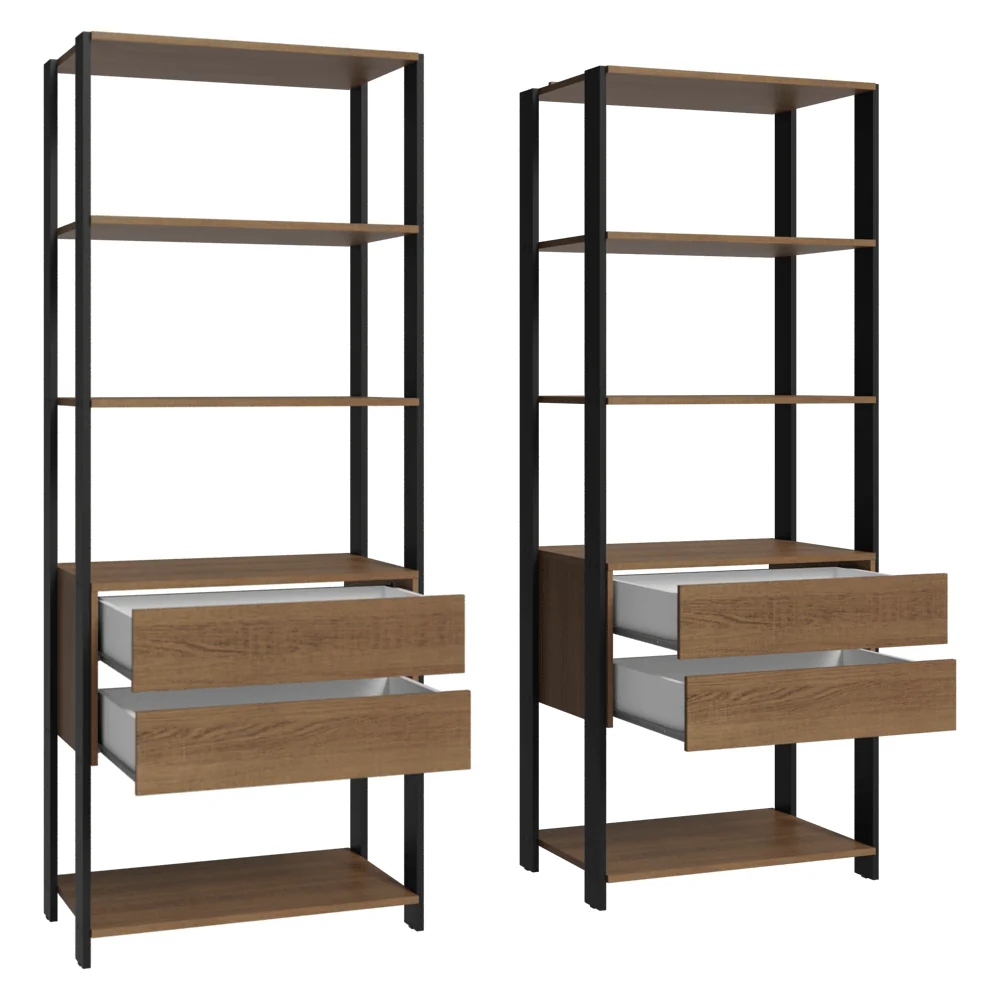 Estante Armário Multiuso para Livros 4 Gavetas 8 prateleiras 140cm Rustic/Preto Madesa - Image 7