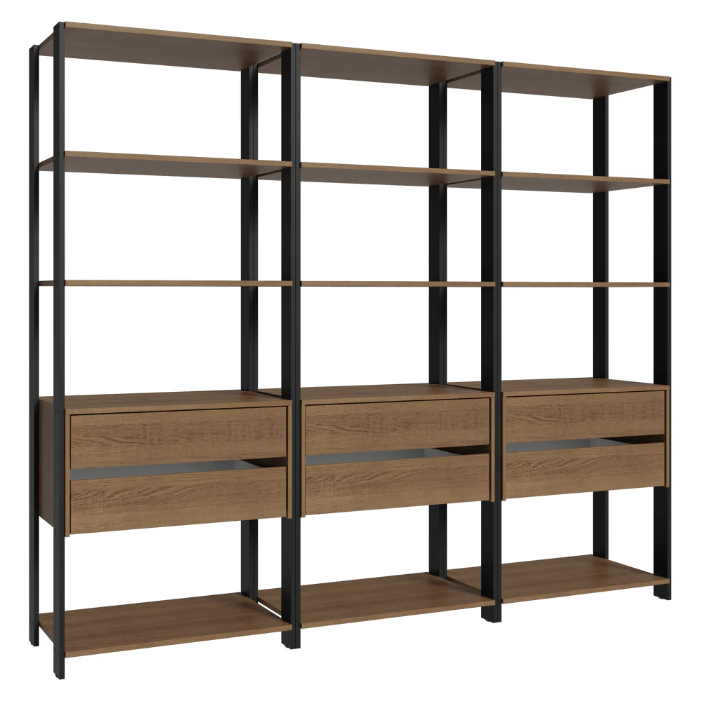 Estante Armário Multiuso para Livros 6 Gavetas 12 prateleiras 210cm Rustic/Preto Madesa - Image 10