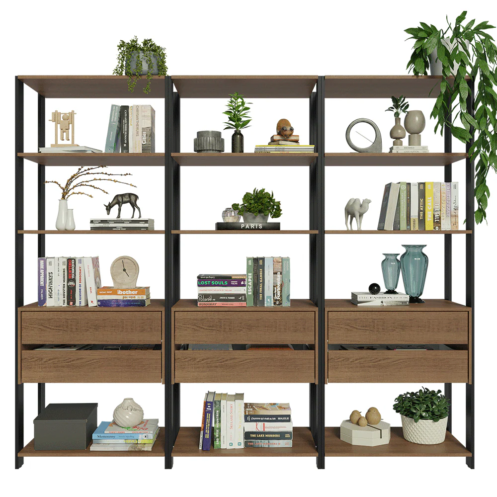 Estante Armário Multiuso para Livros 6 Gavetas 12 prateleiras 210cm Rustic/Preto Madesa - Image 5
