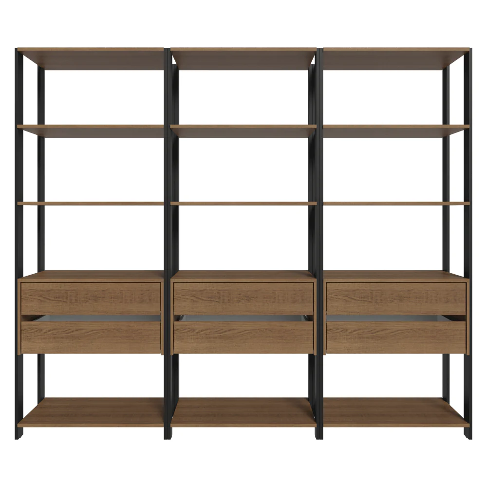 Estante Armário Multiuso para Livros 6 Gavetas 12 prateleiras 210cm Rustic/Preto Madesa - Image 6