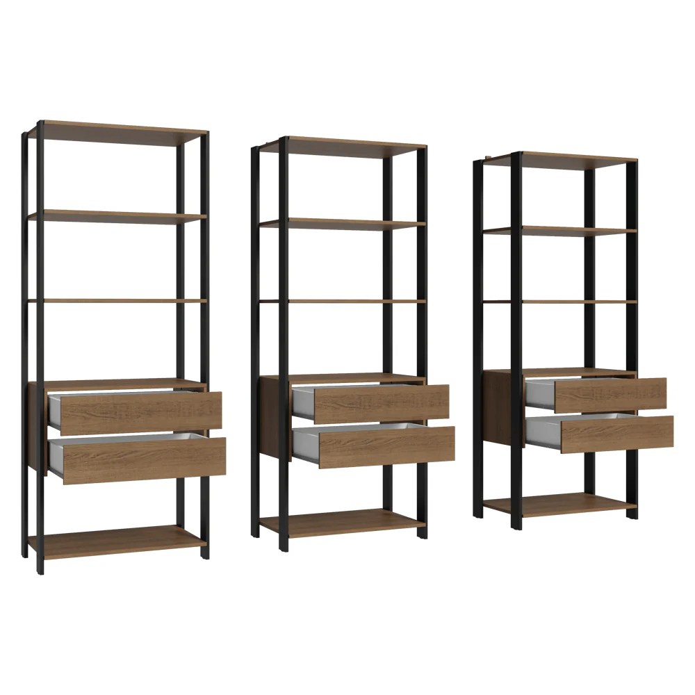 Estante Armário Multiuso para Livros 6 Gavetas 12 prateleiras 210cm Rustic/Preto Madesa - Image 7