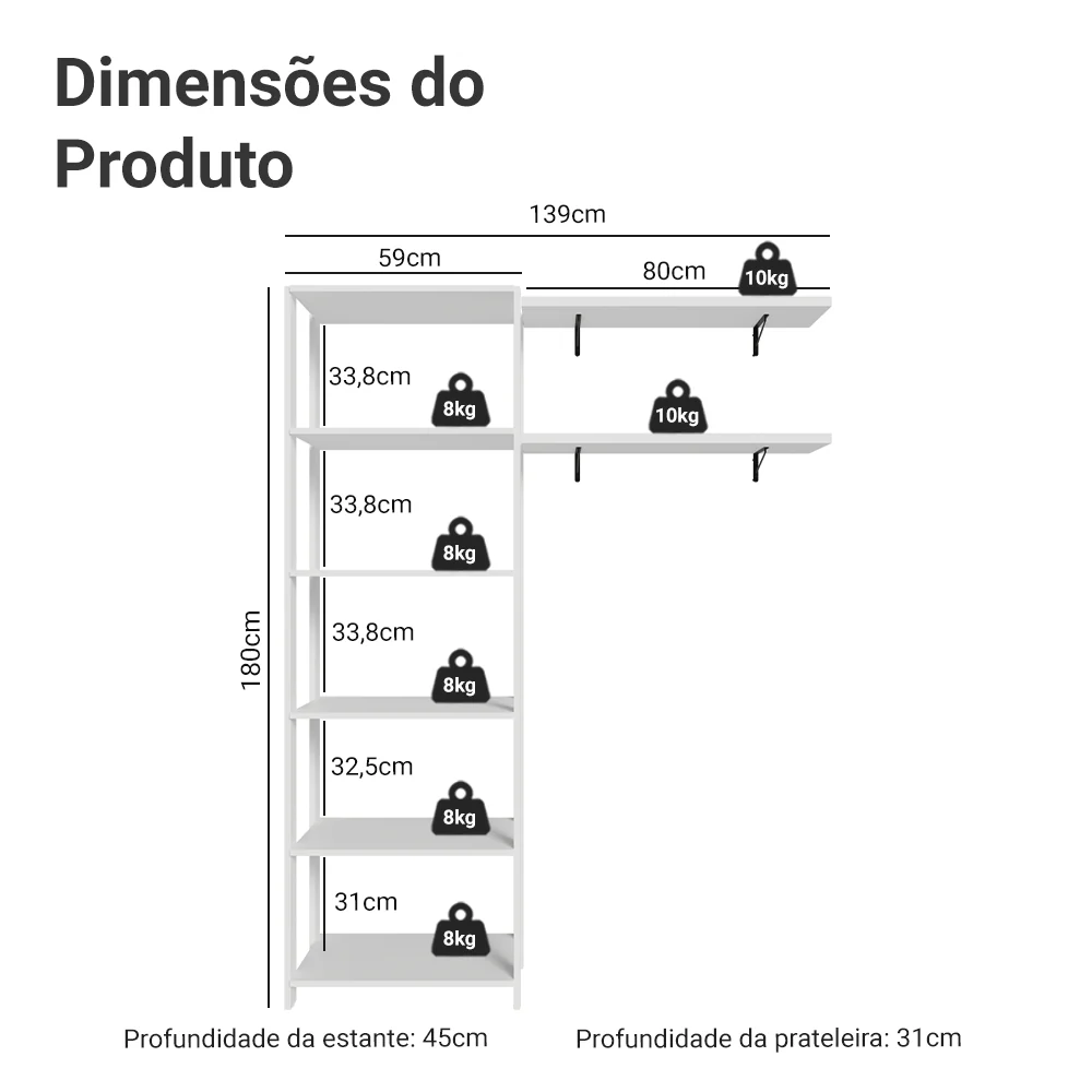 Estante Armário Multiuso e Prateleiras para Lavanderia 139cm Branco Madesa - Image 3