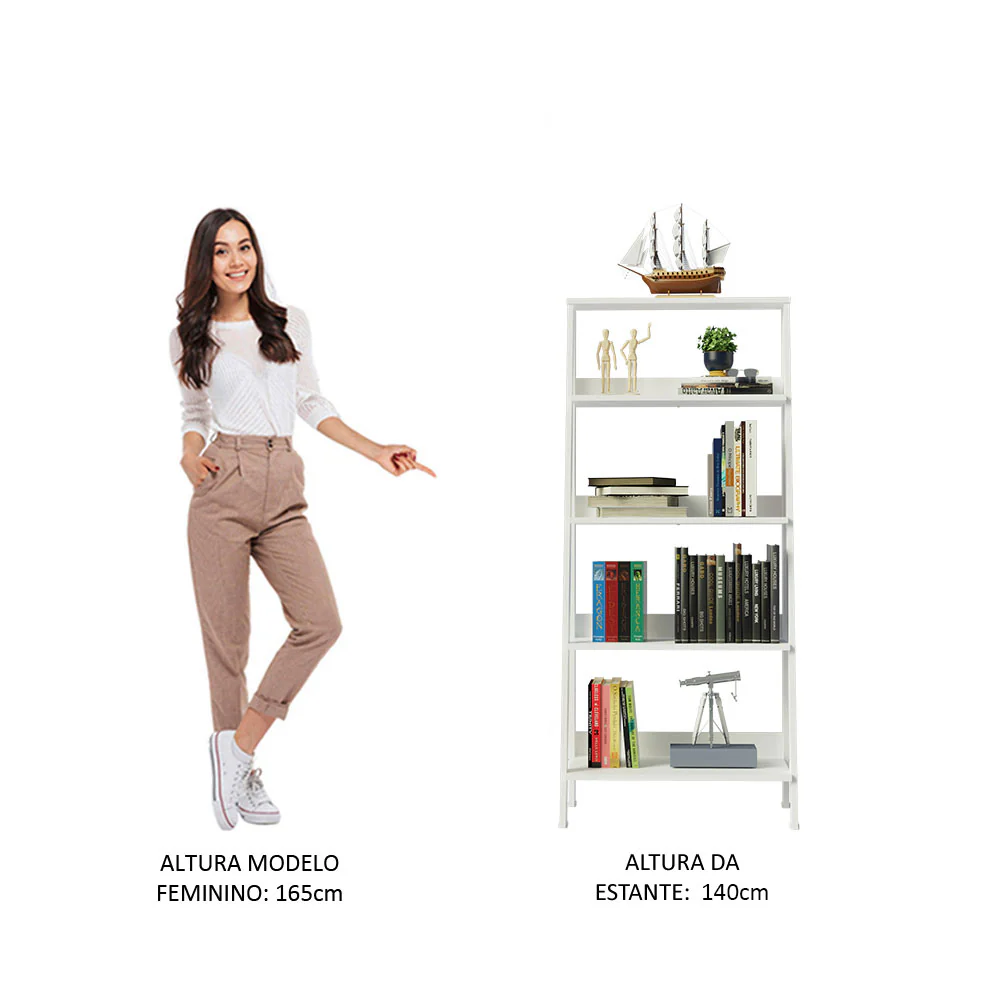 Estante Escada para Livros com 4 Prateleiras Madesa Branco - Image 5