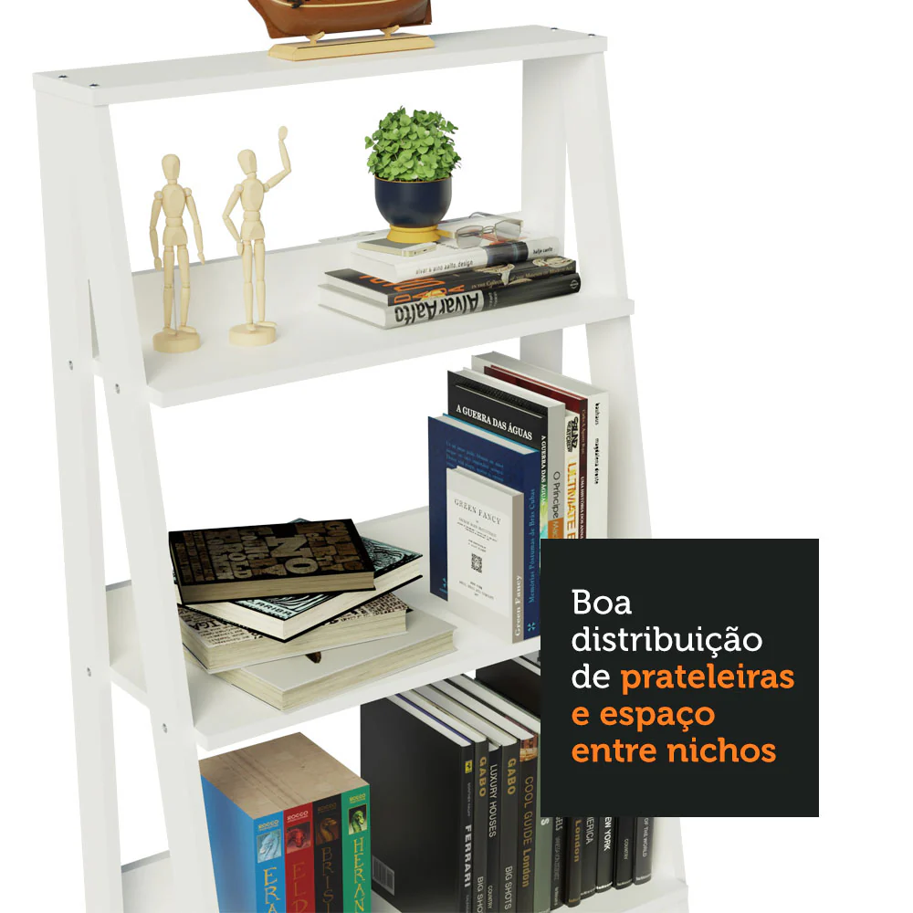 Estante Escada para Livros com 4 Prateleiras Madesa Branco - Image 6
