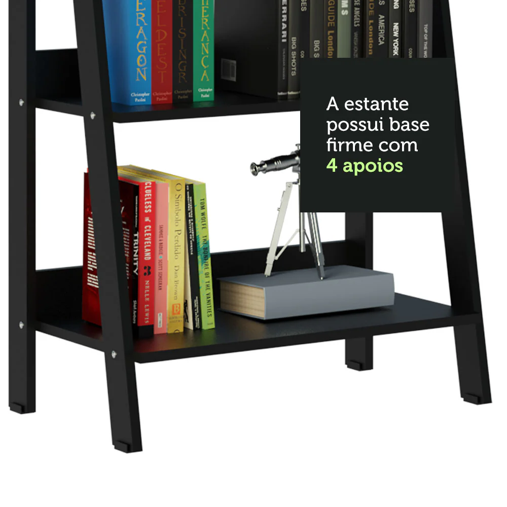 Estante Escada para Livros com 4 Prateleiras Madesa Preto - Image 7