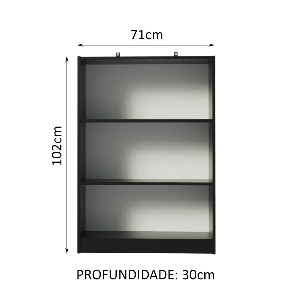 Estante Livreiro Madesa 6907 com 3 Nichos Preto - Image 3