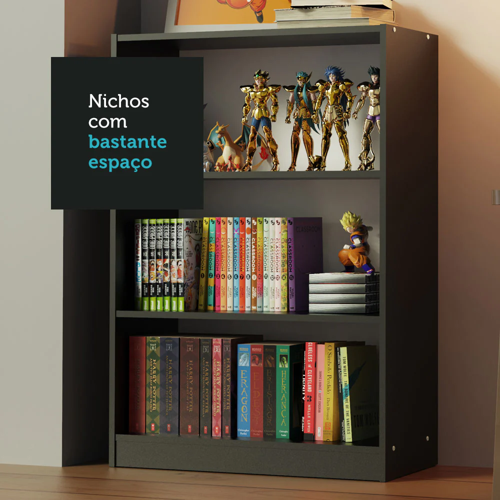 Estante Livreiro Madesa 6907 com 3 Nichos Preto - Image 5