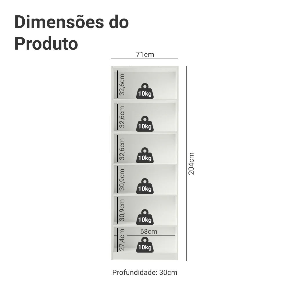 Estante Livreiro com 6 Nichos Branco 6908 Madesa - Image 3