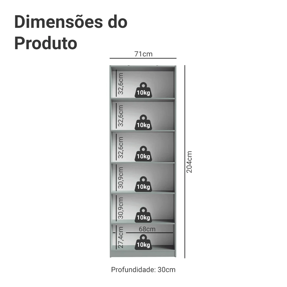Estante Livreiro Madesa 6908 com 6 Nichos Cinza - Image 3