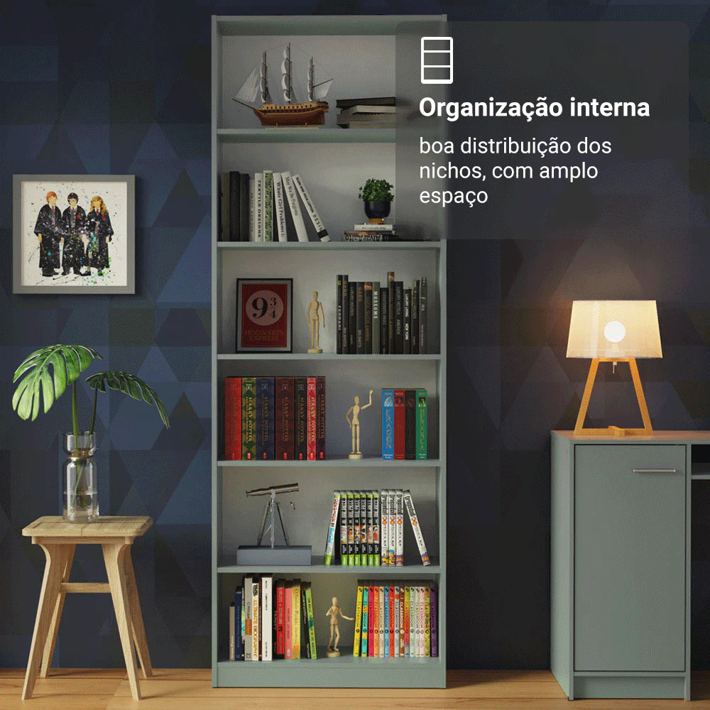 Estante Livreiro Madesa 6908 com 6 Nichos Cinza - Image 4