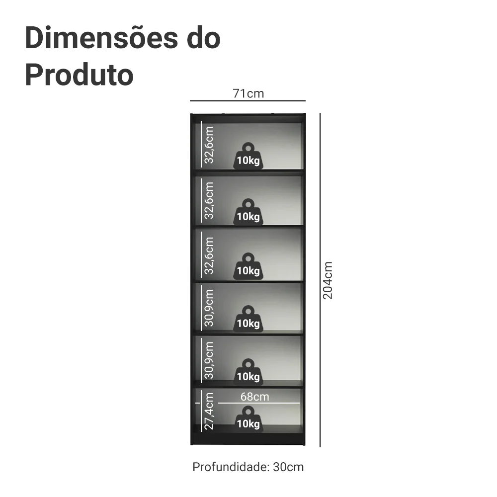 Estante Livreiro Madesa 6908 com 6 Nichos Preto - Image 3