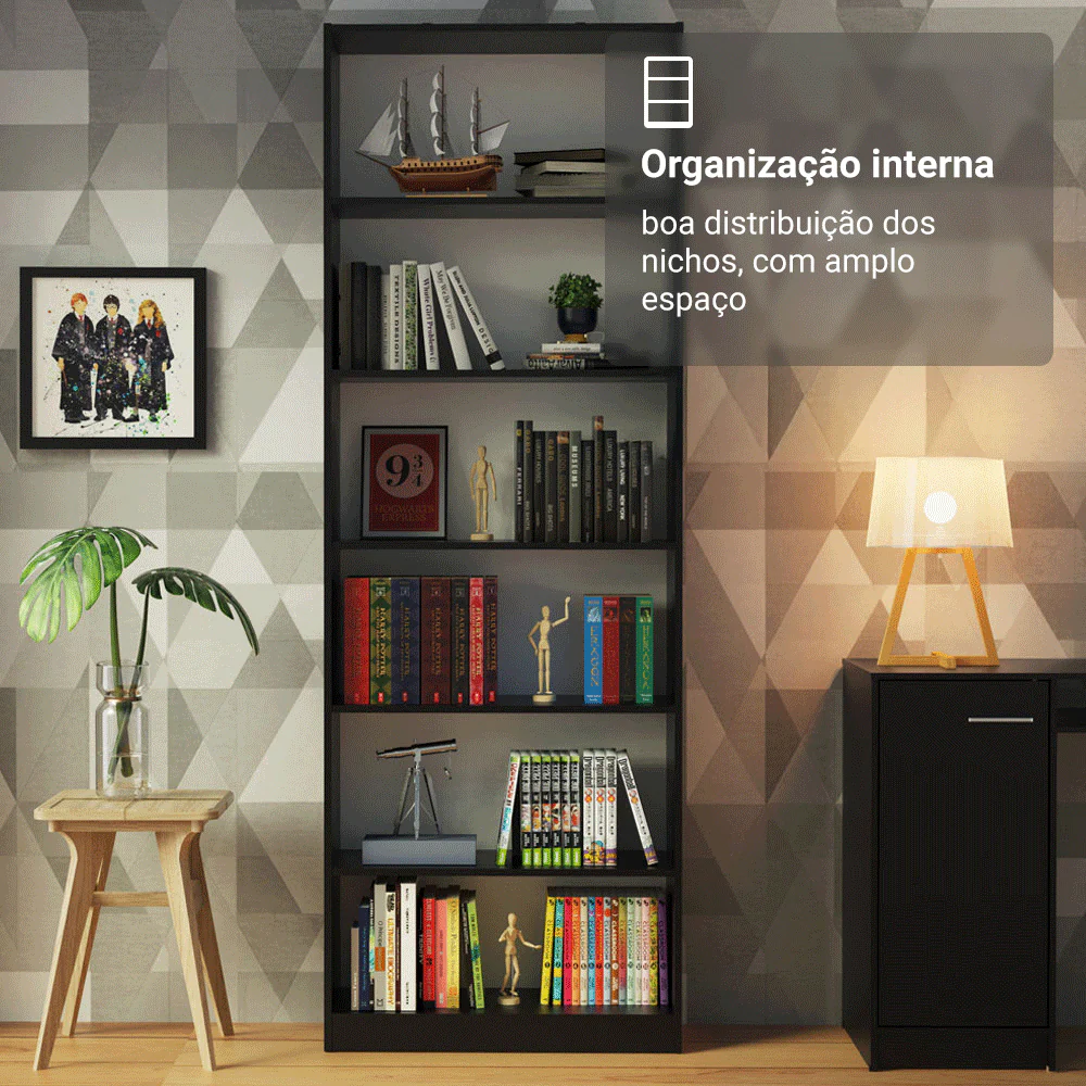 Estante Livreiro Madesa 6908 com 6 Nichos Preto - Image 5
