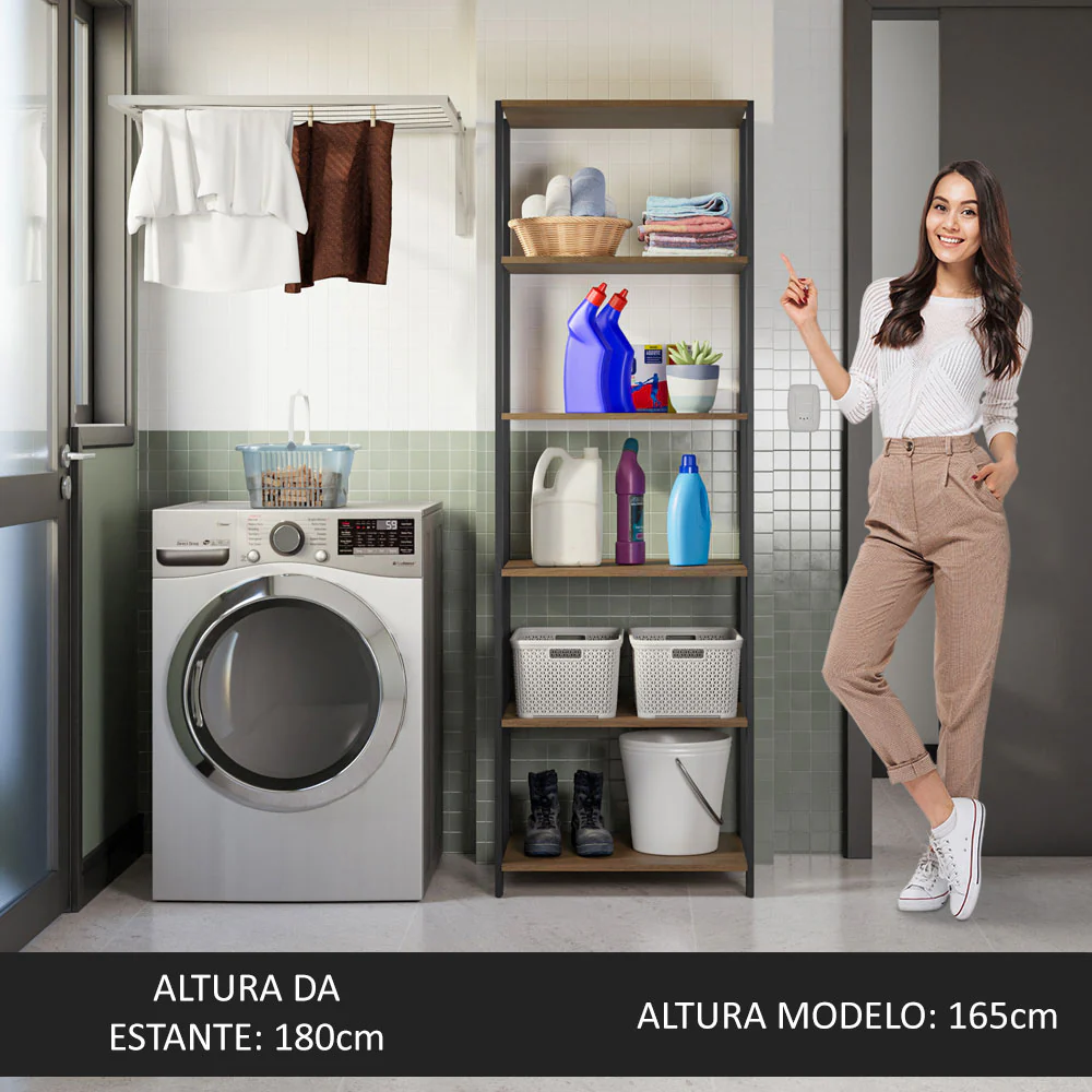 Estante Multiuso para Lavanderia 59cm Rustic/Preto Madesa - Image 4