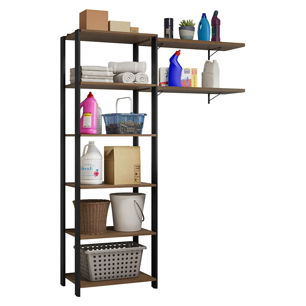 Estante Multiuso + Prateleiras para Lavanderia 139cm Rustic/Preto Madesa - Image 2