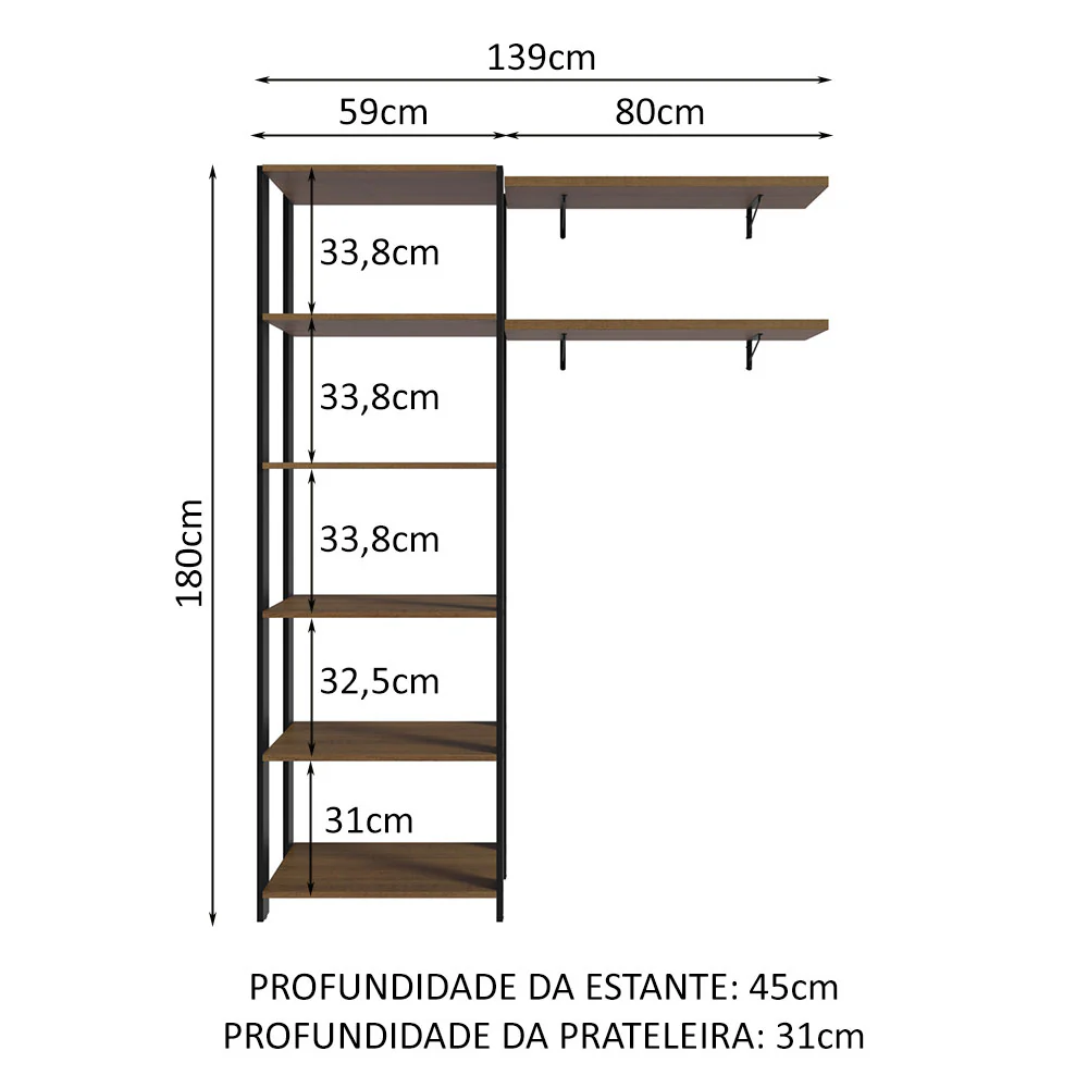 Estante Multiuso + Prateleiras para Lavanderia 139cm Rustic/Preto Madesa - Image 3
