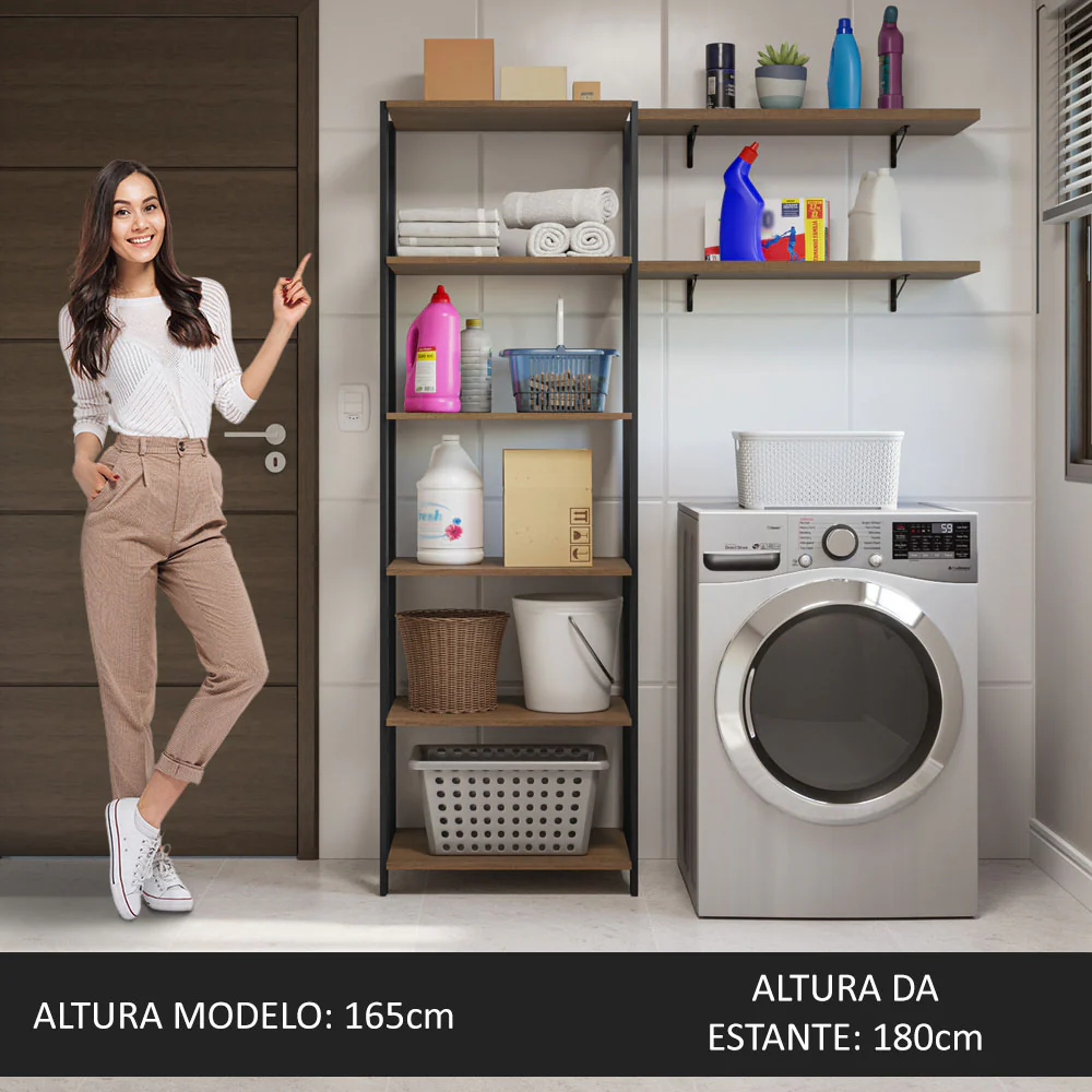 Estante Multiuso + Prateleiras para Lavanderia 139cm Rustic/Preto Madesa - Image 4