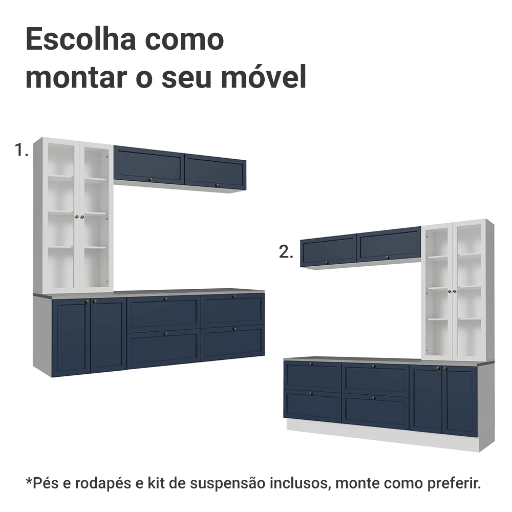 Estante Sala de Estar com Rack + Cristaleira 230cm Branco/Azul/Branco Vik Madesa 01 - Image 5