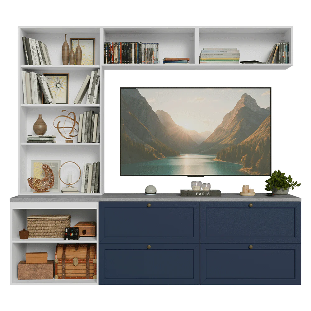 Estante Sala de Estar com Rack + Cristaleira 230cm Branco/Azul/Branco Vik Madesa 01 - Image 6