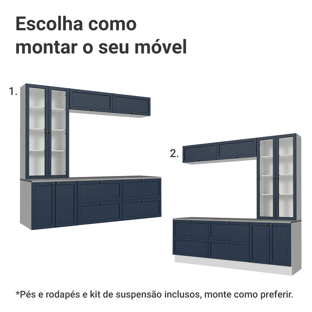 Estante Sala de Estar com Rack + Cristaleira 230cm Branco/Azul Vik Madesa 01 - Image 5