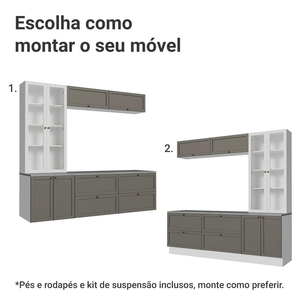 Estante Sala de Estar com Rack + Cristaleira 230cm Branco/Cinza/Branco Vik Madesa 01 - Image 5